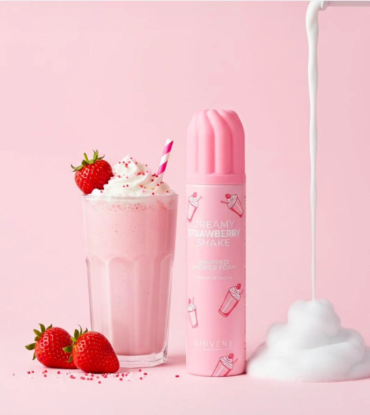 Mousse de douche (milk-shake à la fraise)